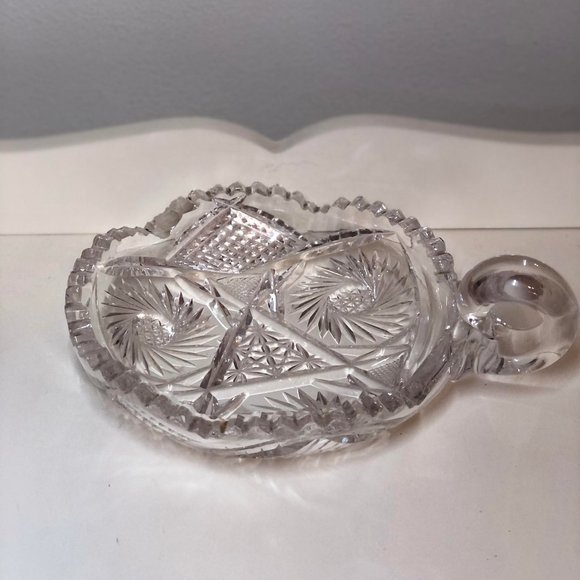 Vintage Crystal Cut Glass Dish w/ finger loop - Picture 1 of 8